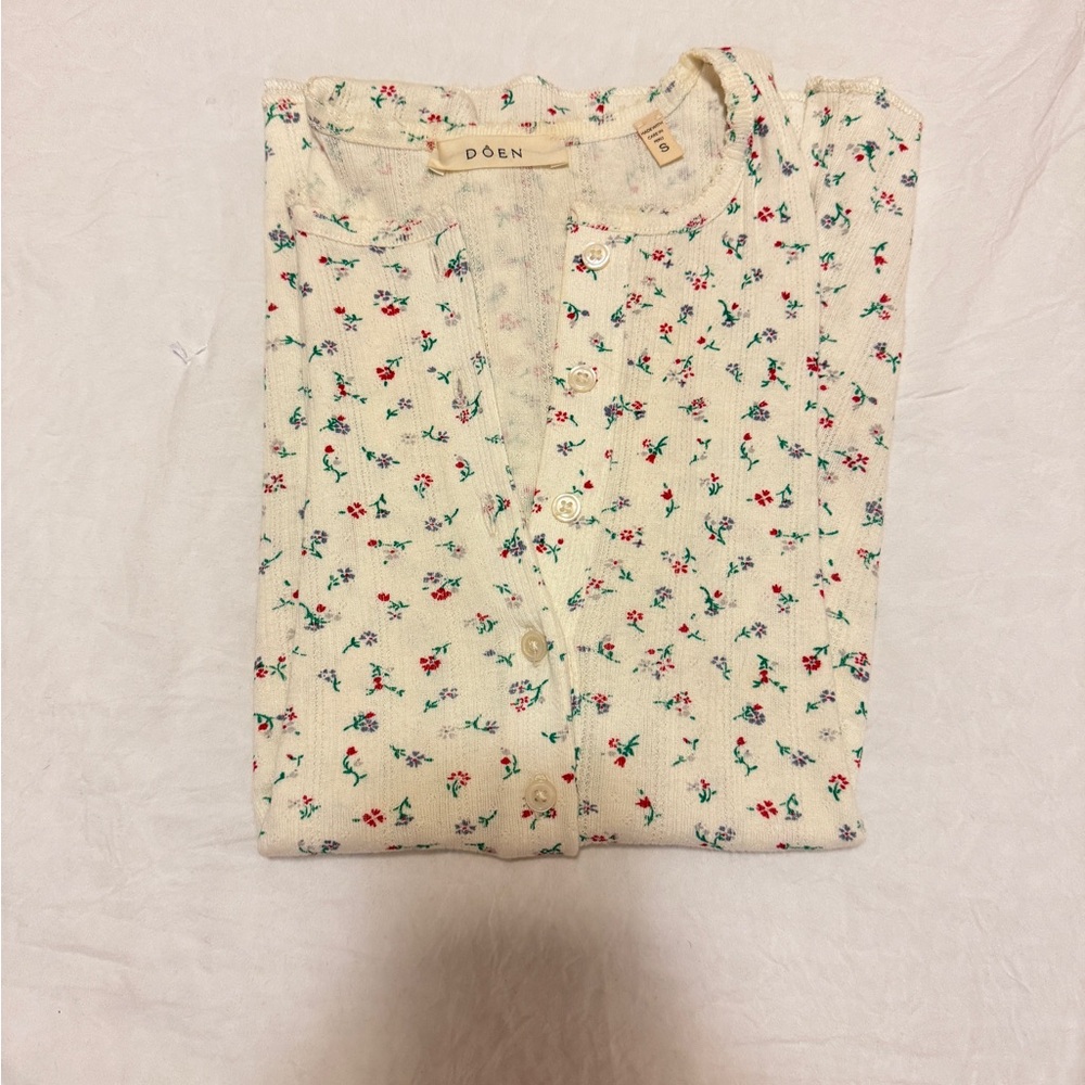 Doen Paula T, 100% Cotton, Monte-Parc Floral/Cream Henley-Long Sleeve Top, S - Picture 13 of 13